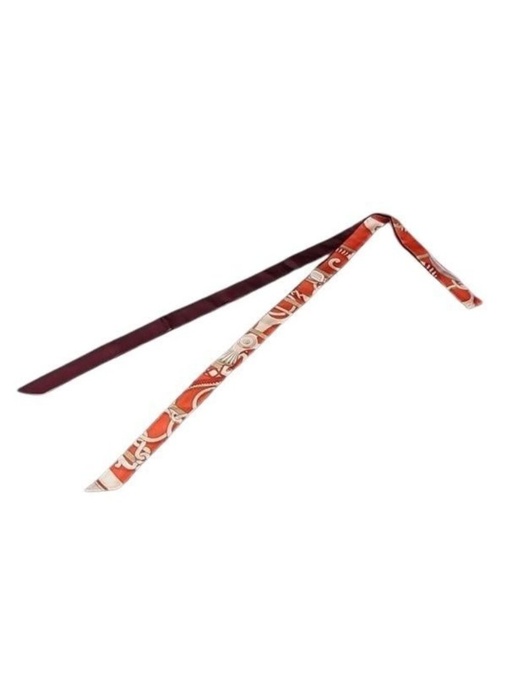 Hermes Ribbon Scarf Twillon Red Multicolor Silk 100% All Over Print Ginza